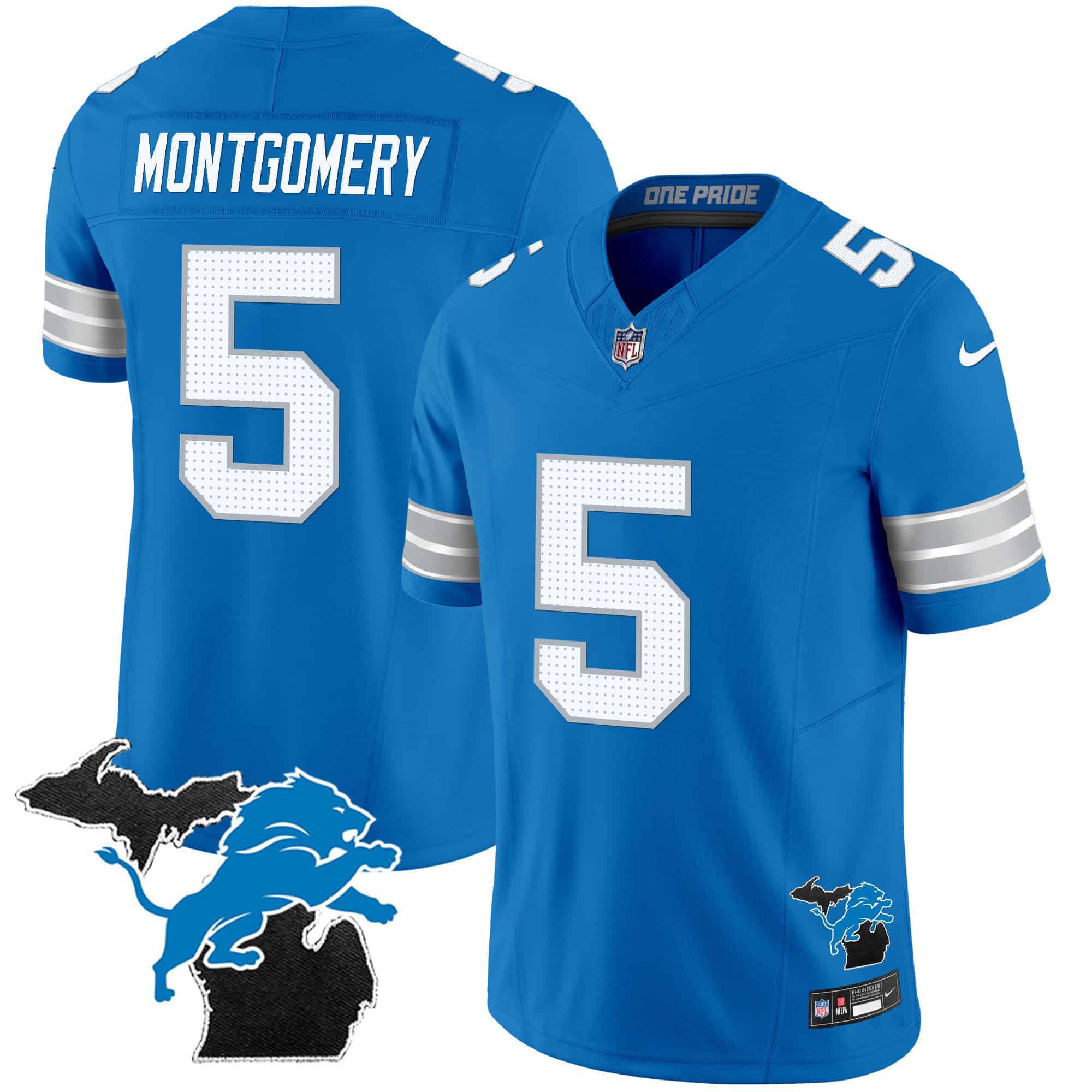 Men Detroit Lions #5 Montgomery Blue 2024 Nike Michigan Patch Vapor Limited NFL Jersey->indianapolis colts->NFL Jersey